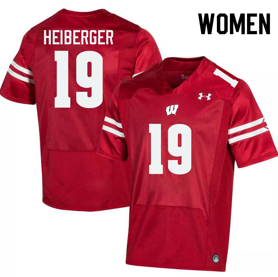 Women #19 Thomas Heiberger Wisconsin Badgers College Football Jerseys Stitched-Red